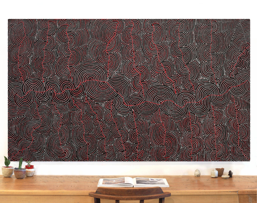 Aboriginal Artwork by Christine Nakamarra Curtis, Mina Mina Jukurrpa, 182x107cm