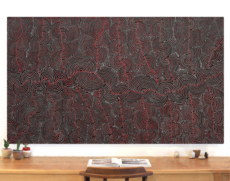 Aboriginal Artwork by Christine Nakamarra Curtis, Mina Mina Jukurrpa, 182x107cm