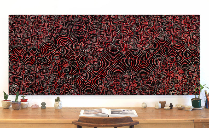 Aboriginal Artwork by Christine Nakamarra Curtis, Mina Mina Jukurrpa, 183x76cm