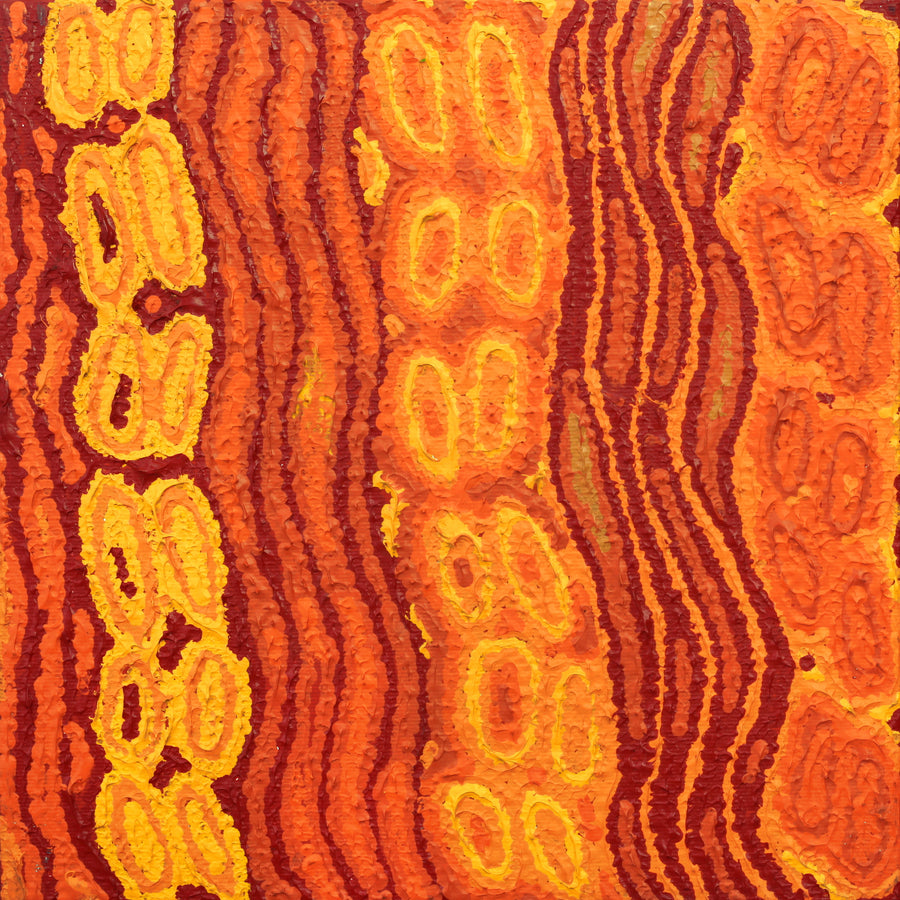 Aboriginal Artwork by Christine Nakamarra Curtis, Lappi Lappi Jukurrpa, 30x30cm