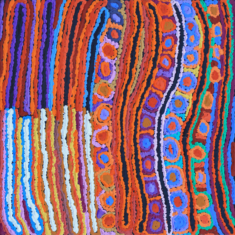 Aboriginal Artwork by Christine Napanangka Michaels, Lappi Lappi Jukurrpa, 30x30cm