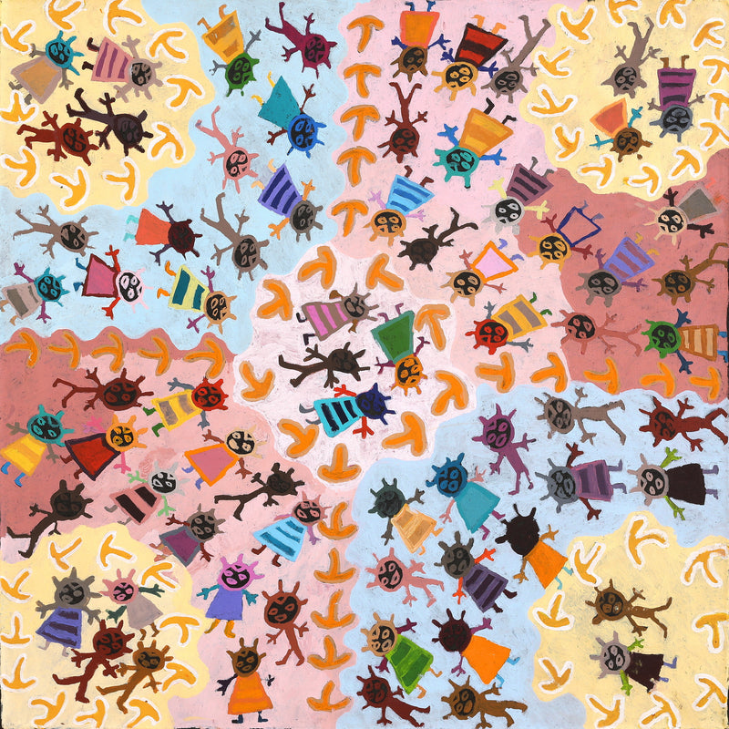 Aboriginal Artwork by Clarise Nampijinpa Poulson, Nguru Yurntumu-wana (Country around Yuendumu), 107x107cm