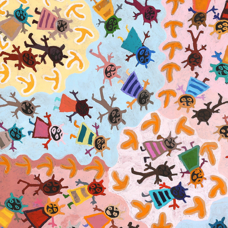 Aboriginal Artwork by Clarise Nampijinpa Poulson, Nguru Yurntumu-wana (Country around Yuendumu), 107x107cm