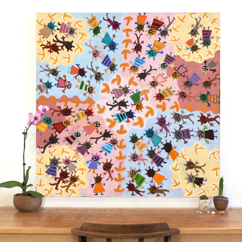 Aboriginal Artwork by Clarise Nampijinpa Poulson, Nguru Yurntumu-wana (Country around Yuendumu), 107x107cm