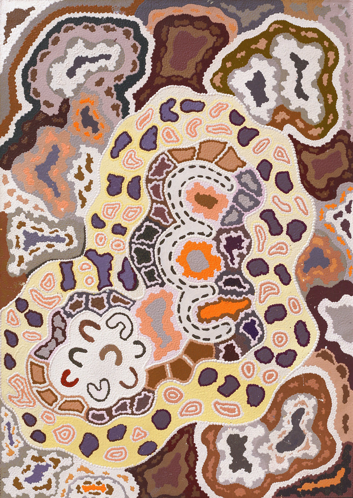 Aboriginal Artwork by Clarise Nampijinpa Poulson, Ngapa Jukurrpa (Water Dreaming) - Mikanji, 107x76cm
