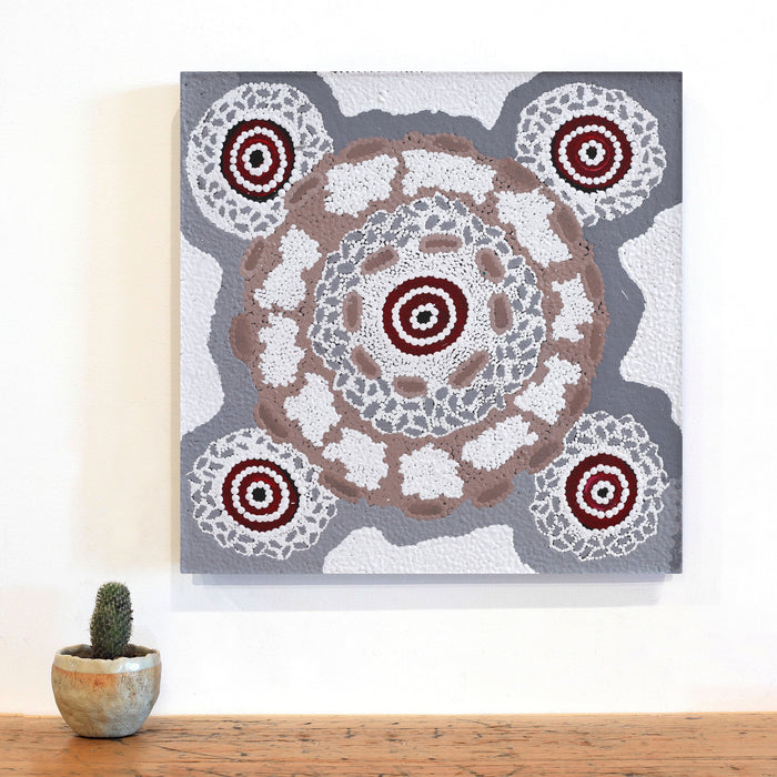 Aboriginal Art by Clarise Nampijinpa Poulson, Pamapardu Jukurrpa (Flying Ant Dreaming) - Warntungurru, 46x46cm - ART ARK®