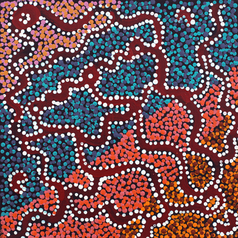 Aboriginal Artwork by Clarissa Nangala Williams, Ngapa Jukurrpa (Water Dreaming) - Puyurru, 30x30cm