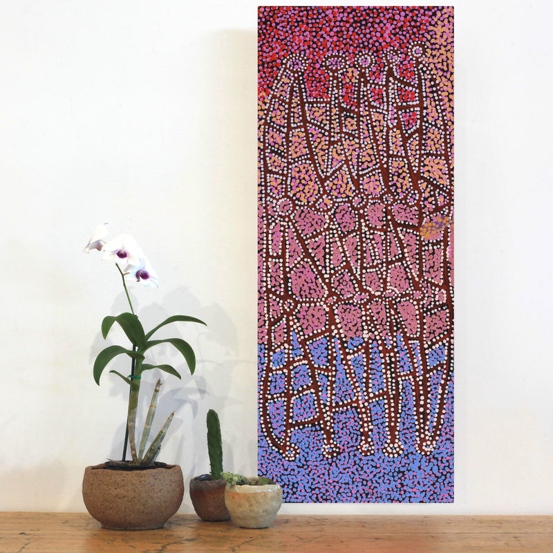 Aboriginal Artwork by Clarissa Nangala Williams, Ngapa Jukurrpa (Water Dreaming) - Puyurru, 122x46cm