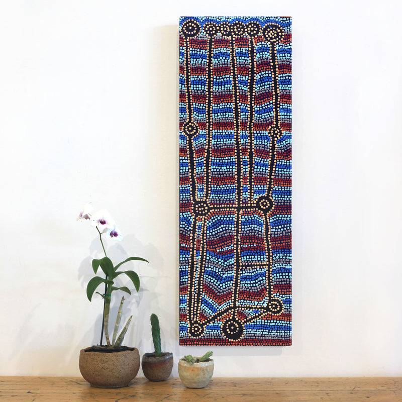 Aboriginal Artwork by Clarissa Nangala Williams, Ngapa Jukurrpa (Water Dreaming) - Puyurru, 91x30cm