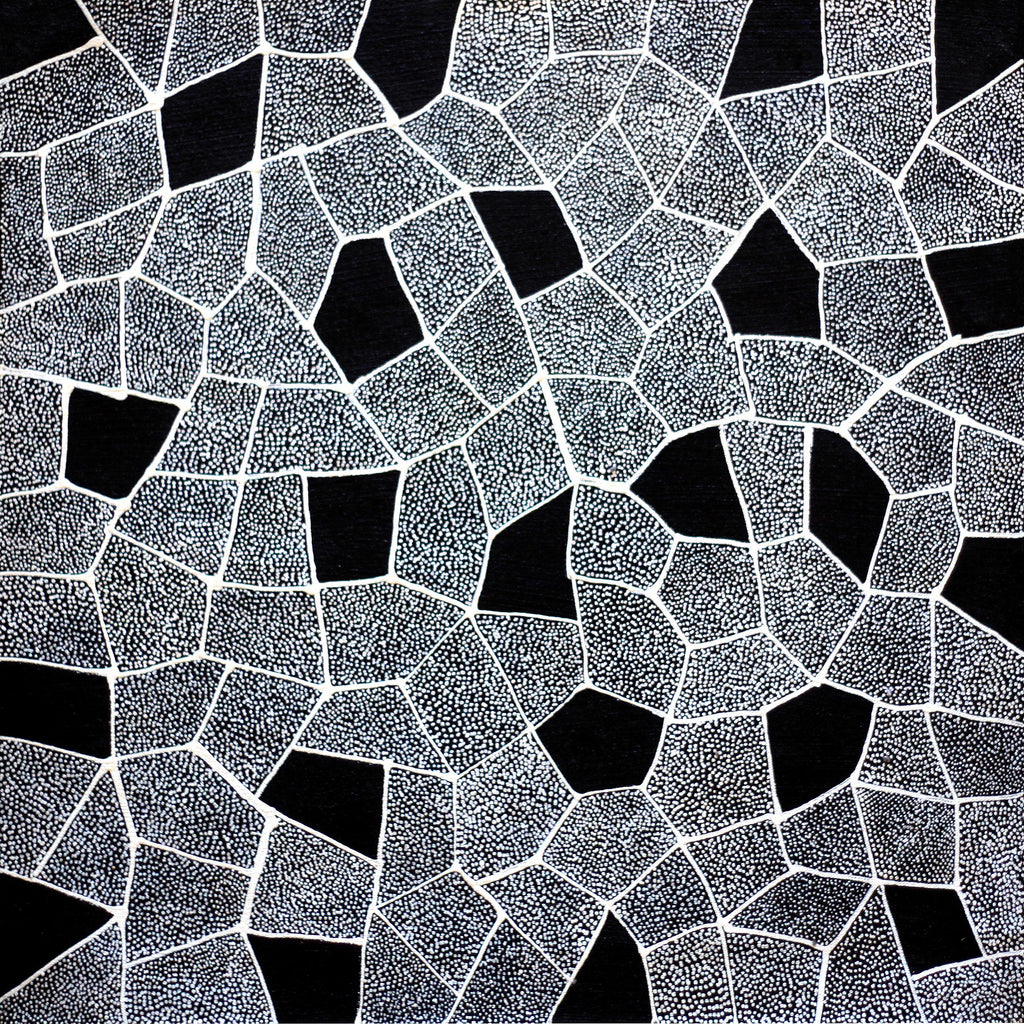 Aboriginal Artwork by Corinne Nampijinpa Ryan, Ngalyarrpa manu Puluku Jukurrpa, 46x46cm