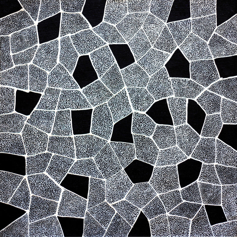 Aboriginal Artwork by Corinne Nampijinpa Ryan, Ngalyarrpa manu Puluku Jukurrpa, 46x46cm