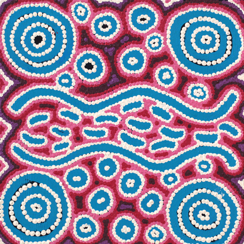 Aboriginal Artwork by Courtney Nampijinpa Patrick, Ngapa Jukurrpa (Water Dreaming) - Puyurru, 30x30cm