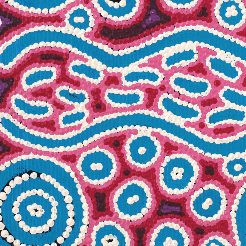 Aboriginal Artwork by Courtney Nampijinpa Patrick, Ngapa Jukurrpa (Water Dreaming) - Puyurru, 30x30cm
