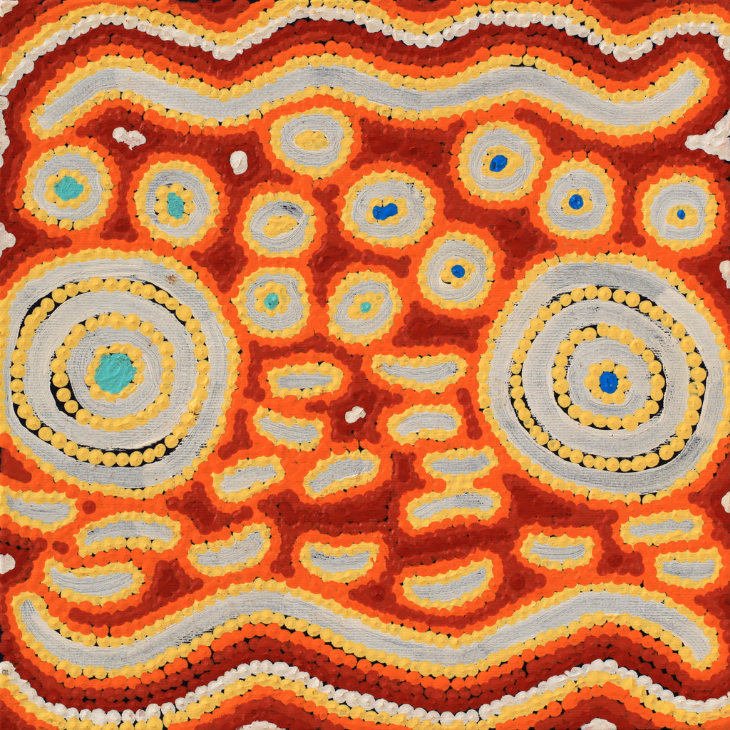 Aboriginal Artwork by Courtney Nampijinpa Patrick, Ngapa Jukurrpa (Water Dreaming) - Puyurru, 30x30cm - ART ARK®