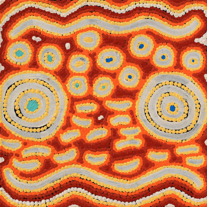 Aboriginal Artwork by Courtney Nampijinpa Patrick, Ngapa Jukurrpa (Water Dreaming) - Puyurru, 30x30cm