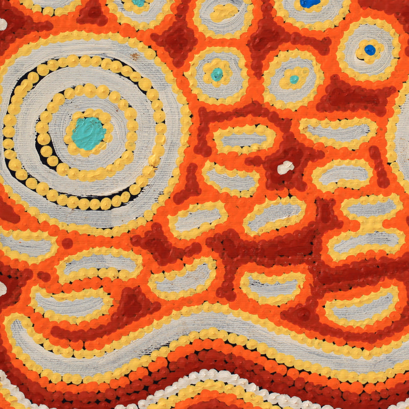 Aboriginal Artwork by Courtney Nampijinpa Patrick, Ngapa Jukurrpa (Water Dreaming) - Puyurru, 30x30cm