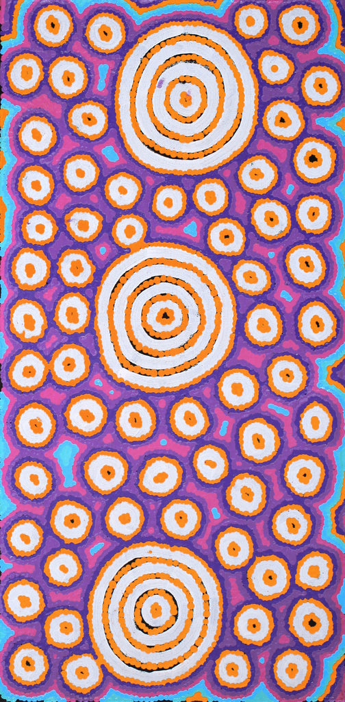 Aboriginal Artwork by Courtney Nampijinpa Patrick, Ngapa Jukurrpa (Water Dreaming) - Puyurru, 61x30cm