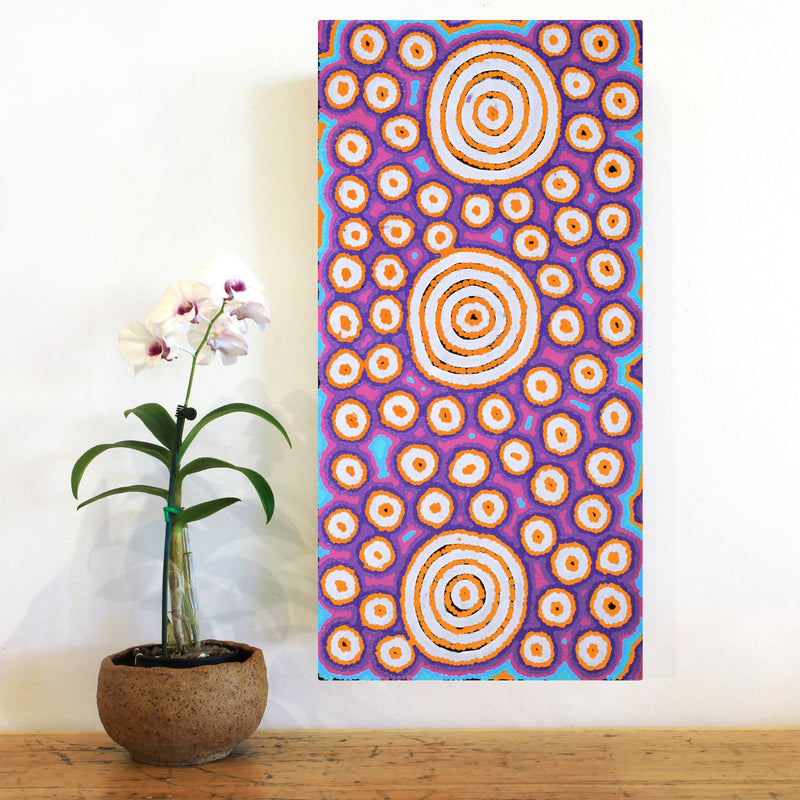 Aboriginal Artwork by Courtney Nampijinpa Patrick, Ngapa Jukurrpa (Water Dreaming) - Puyurru, 61x30cm
