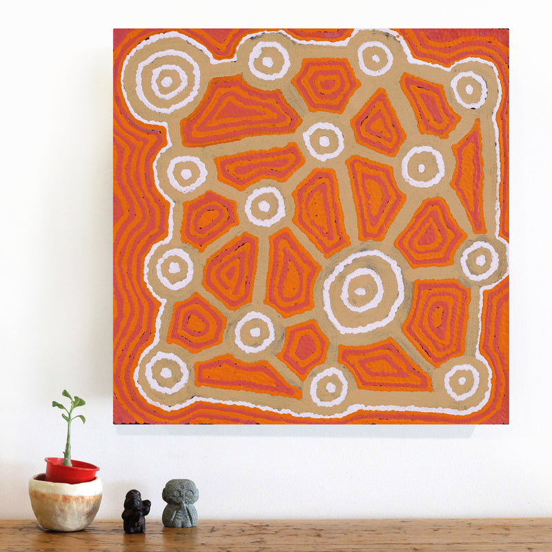 Aboriginal Artwork by Cynthia Nakamarra Wheeler, Yurrampi Jukurrpa (Honey Ant Dreaming), 46x46cm