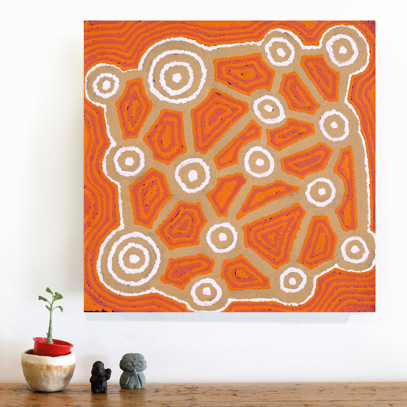 Aboriginal Artwork by Cynthia Nakamarra Wheeler, Yurrampi Jukurrpa (Honey Ant Dreaming), 46x46cm