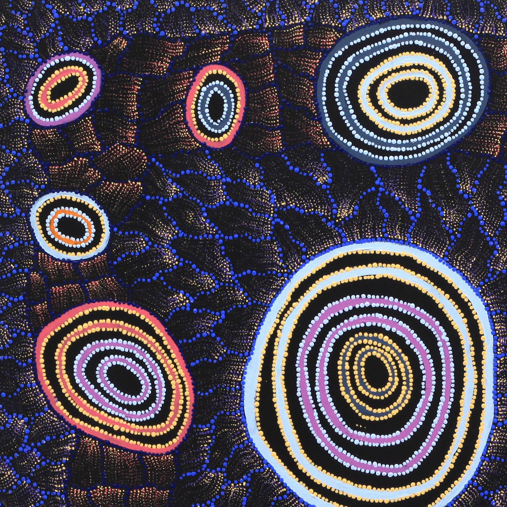 Aboriginal Artwork by Debbie Napaljarri Brown, Wanakiji Jukurrpa (Bush Tomato Dreaming), 91x91cm