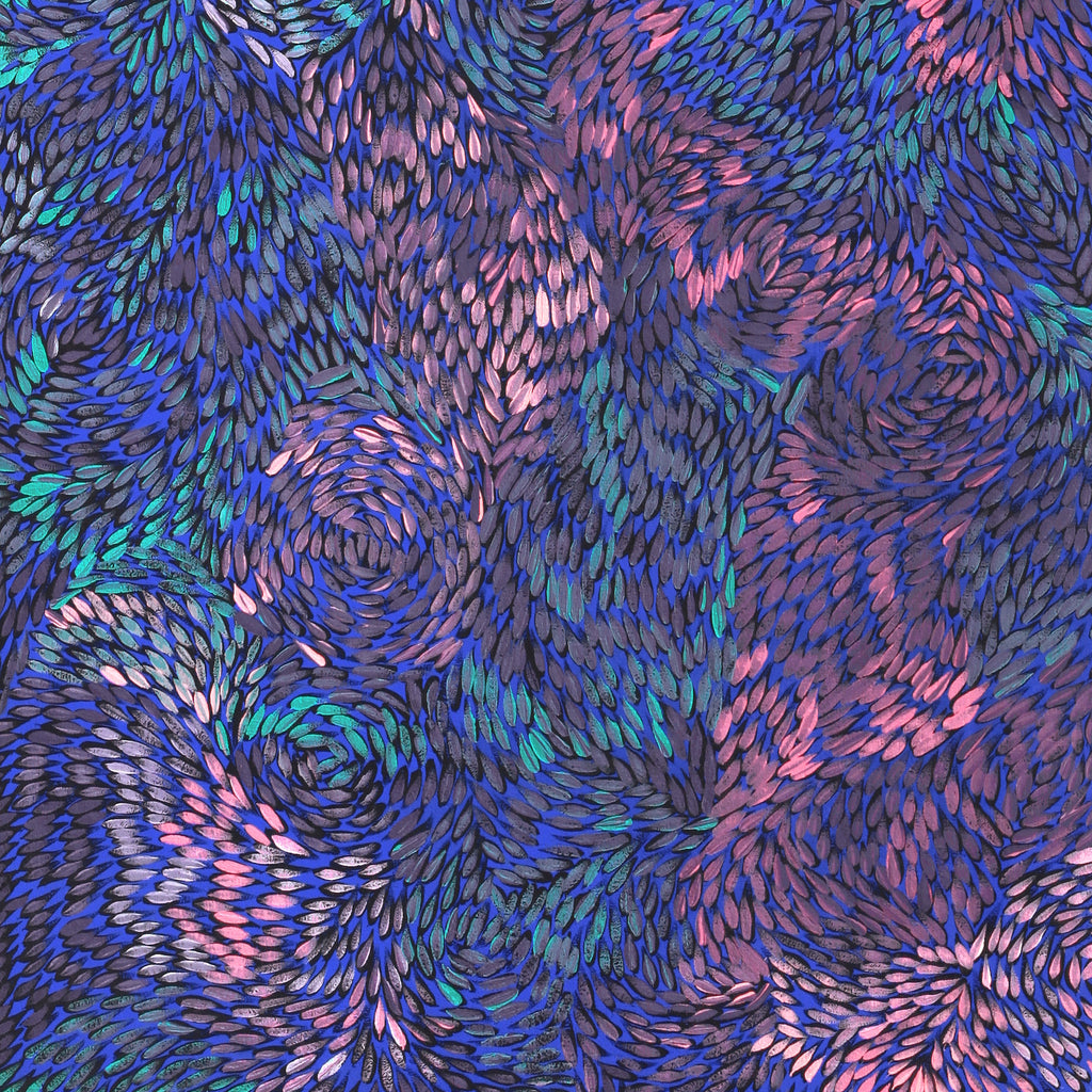 Aboriginal Artwork by Daphne Napurrula Marks, Yalka at Karrkurutinytja (Bush onion Dreaming at Lake Macdonald), 122x46cm