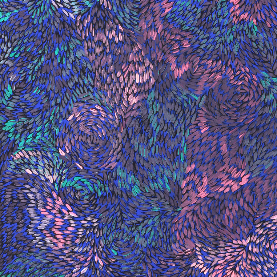 Aboriginal Artwork by Daphne Napurrula Marks, Yalka at Karrkurutinytja (Bush onion Dreaming at Lake Macdonald), 122x46cm