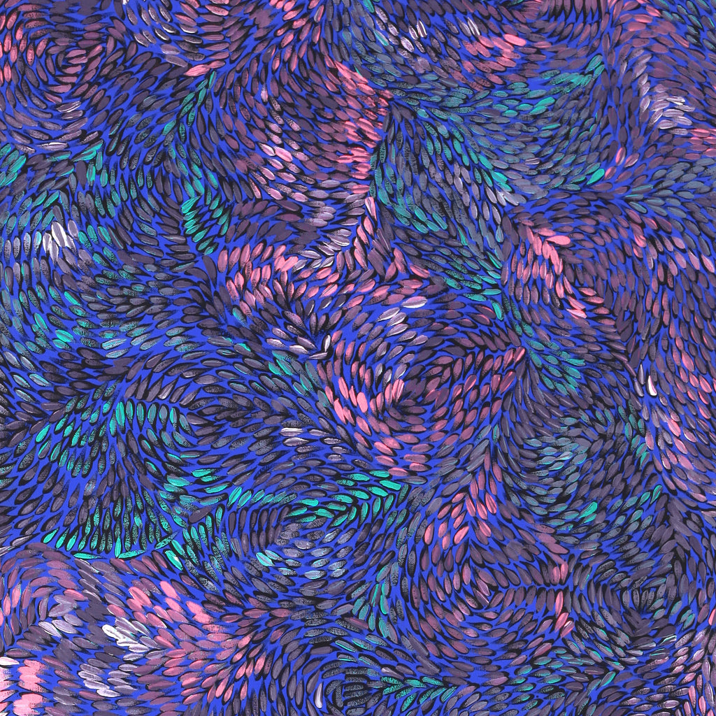 Aboriginal Artwork by Daphne Napurrula Marks, Yalka at Karrkurutinytja (Bush onion Dreaming at Lake Macdonald), 122x46cm