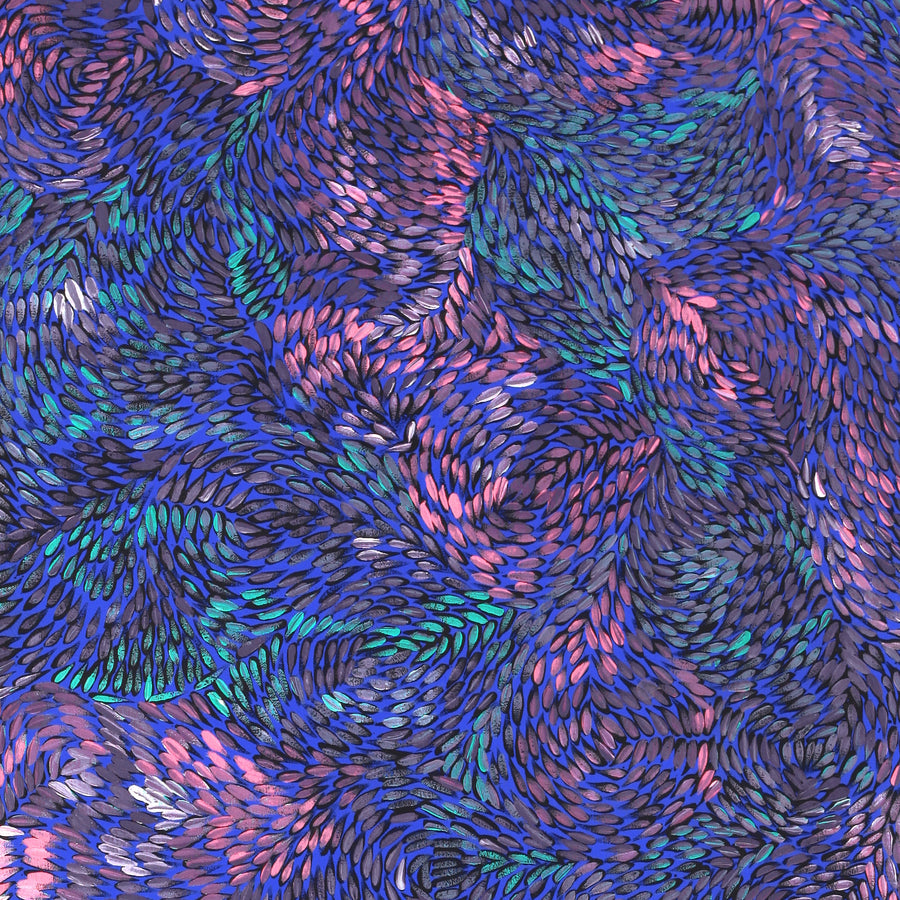 Aboriginal Artwork by Daphne Napurrula Marks, Yalka at Karrkurutinytja (Bush onion Dreaming at Lake Macdonald), 122x46cm