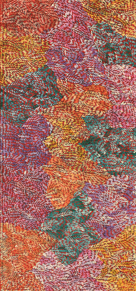 Aboriginal Artwork by Daphne Napurrula Marks, Yalka at Karrkurutinytja (Bush onion Dreaming at Lake Macdonald), 150x70cm