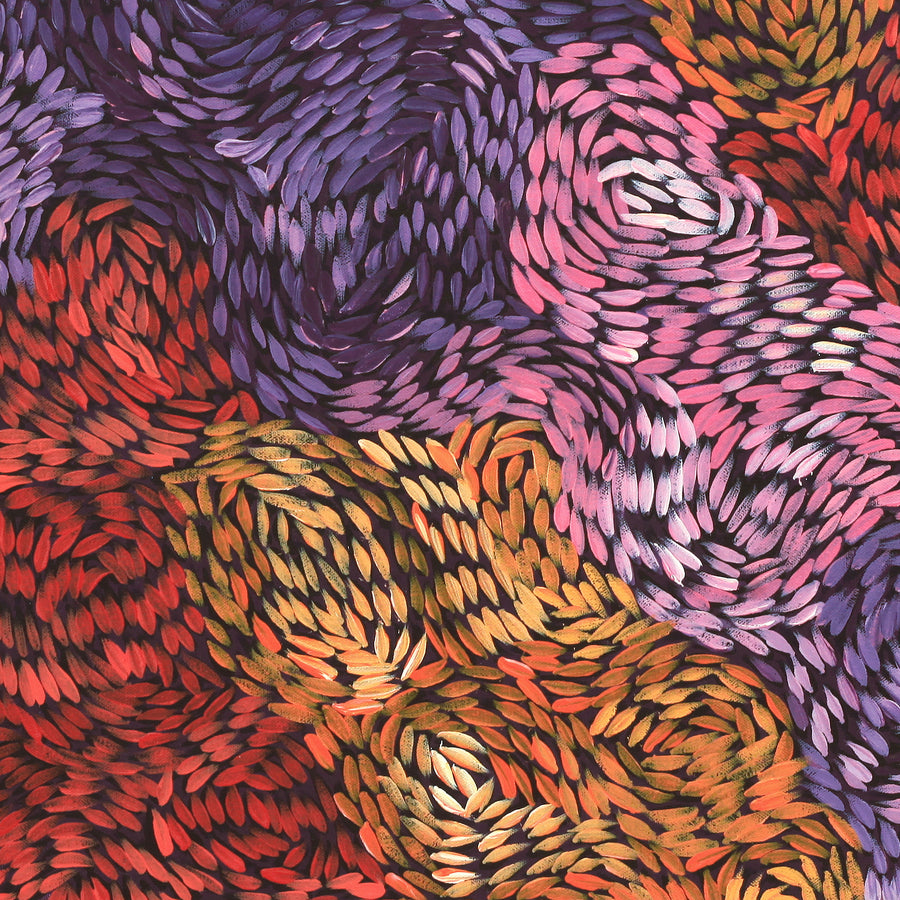 Aboriginal Artwork by Daphne Napurrula Marks, Yalka at Karrkurutinytja (Bush onion Dreaming at Lake Macdonald), 60x60cm