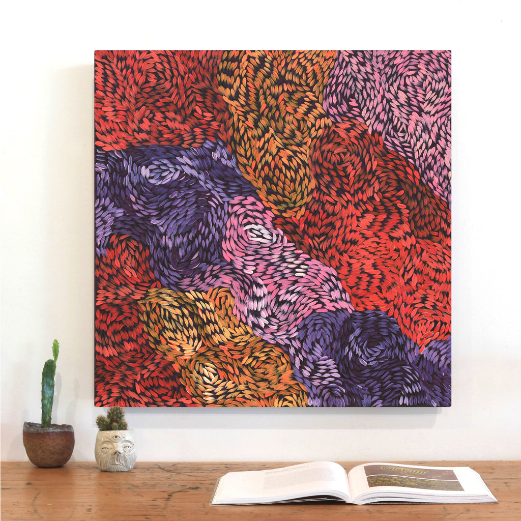 Aboriginal Artwork by Daphne Napurrula Marks, Yalka at Karrkurutinytja (Bush onion Dreaming at Lake Macdonald), 60x60cm