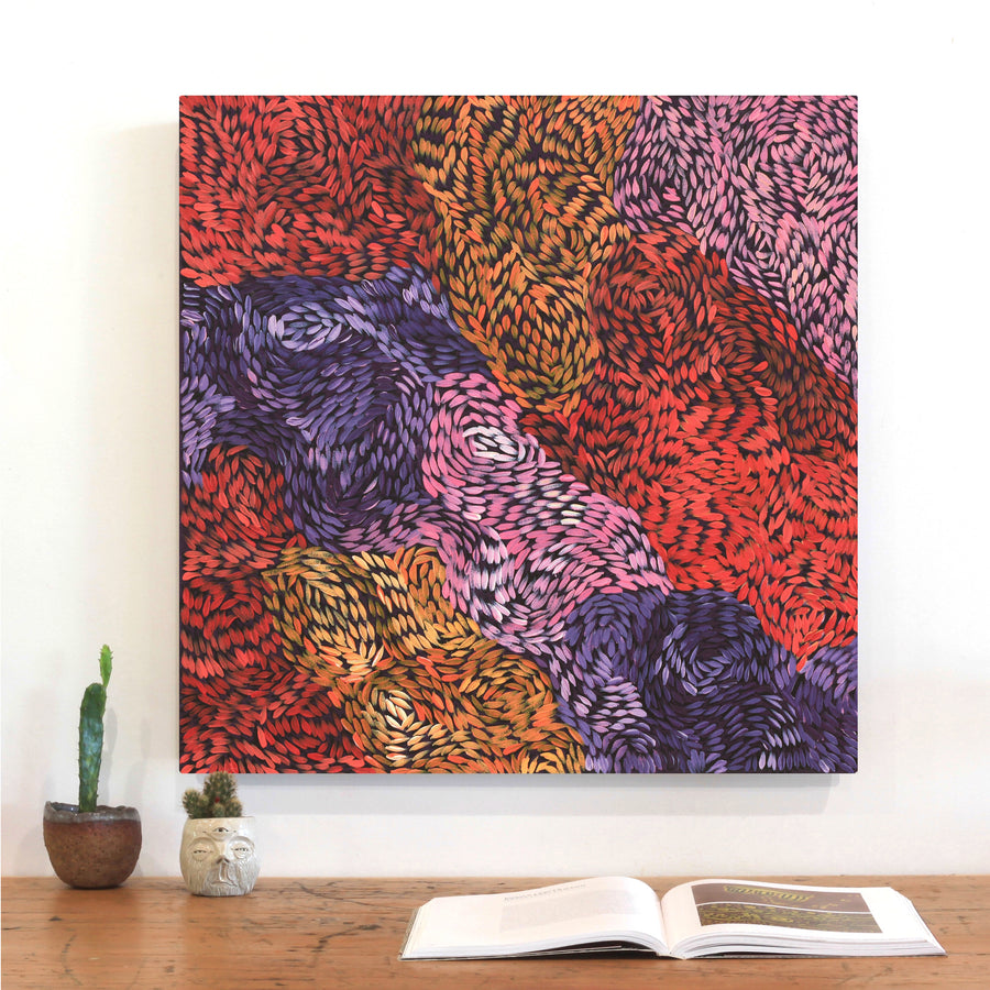 Aboriginal Artwork by Daphne Napurrula Marks, Yalka at Karrkurutinytja (Bush onion Dreaming at Lake Macdonald), 60x60cm