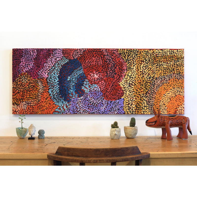 Aboriginal Artwork by Daphne Napurrula Marks, Yalka Dreaming (bush onion), 122x46cm