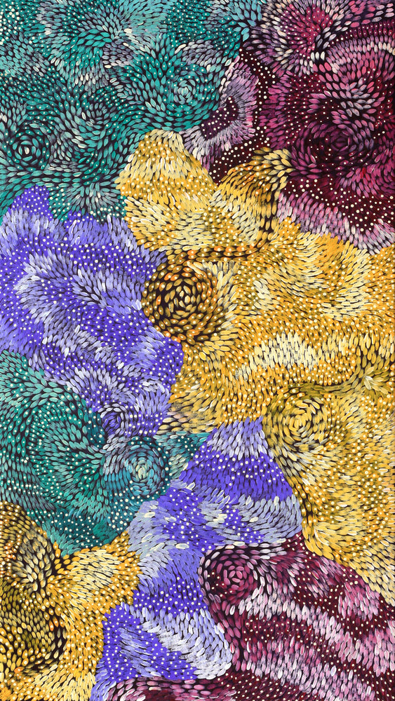 Aboriginal Artwork by Daphne Napurrula Marks, Yalka Dreaming (bush onion), 137x76cm