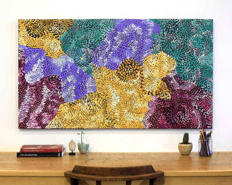 Aboriginal Artwork by Daphne Napurrula Marks, Yalka Dreaming (bush onion), 137x76cm