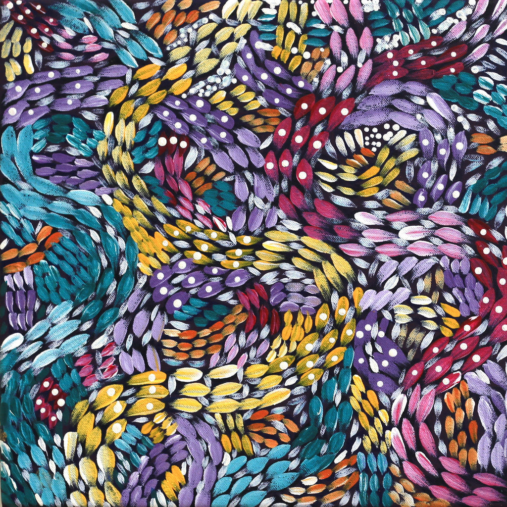 Aboriginal Artwork by Daphne Napurrula Marks, Yalka Dreaming (bush onion), 30x30cm