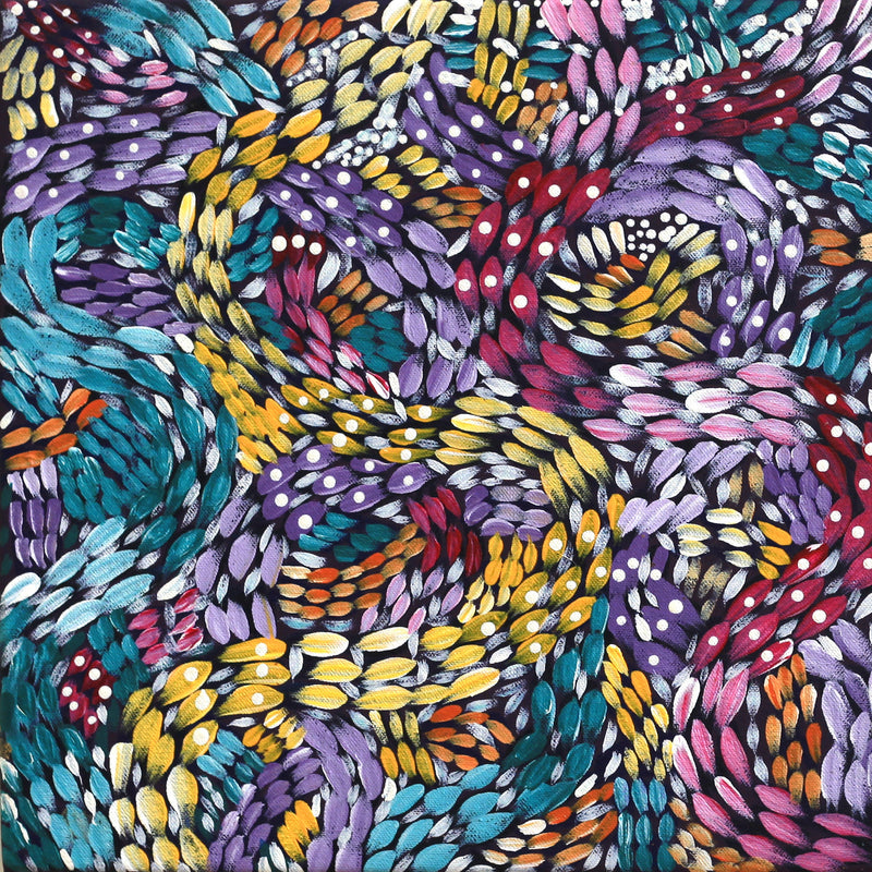 Aboriginal Artwork by Daphne Napurrula Marks, Yalka Dreaming (bush onion), 30x30cm