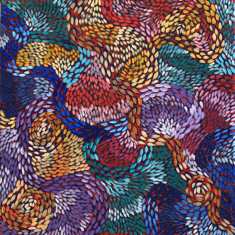 Aboriginal Artwork by Daphne Napurrula Marks, Yalka Dreaming (bush onion), 60x60cm