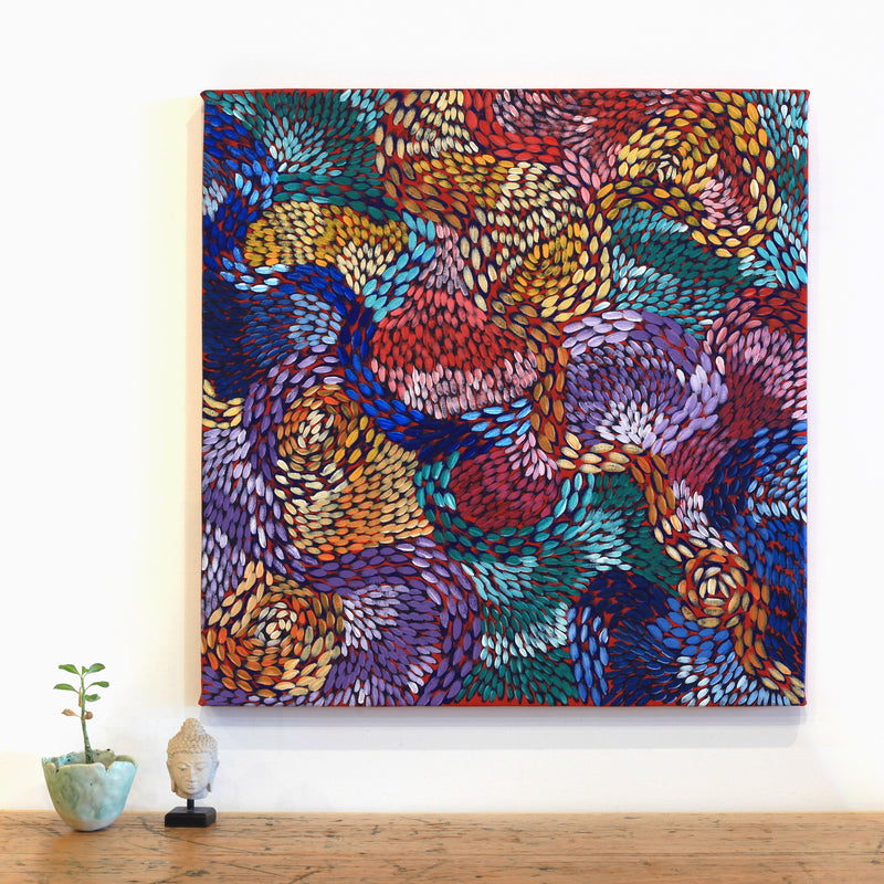 Aboriginal Artwork by Daphne Napurrula Marks, Yalka Dreaming (bush onion), 60x60cm
