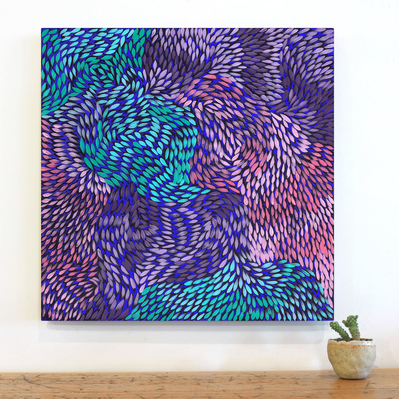 Aboriginal Artwork by Daphne Napurrula Marks, Yalka Dreaming (bush onion), 60x60cm