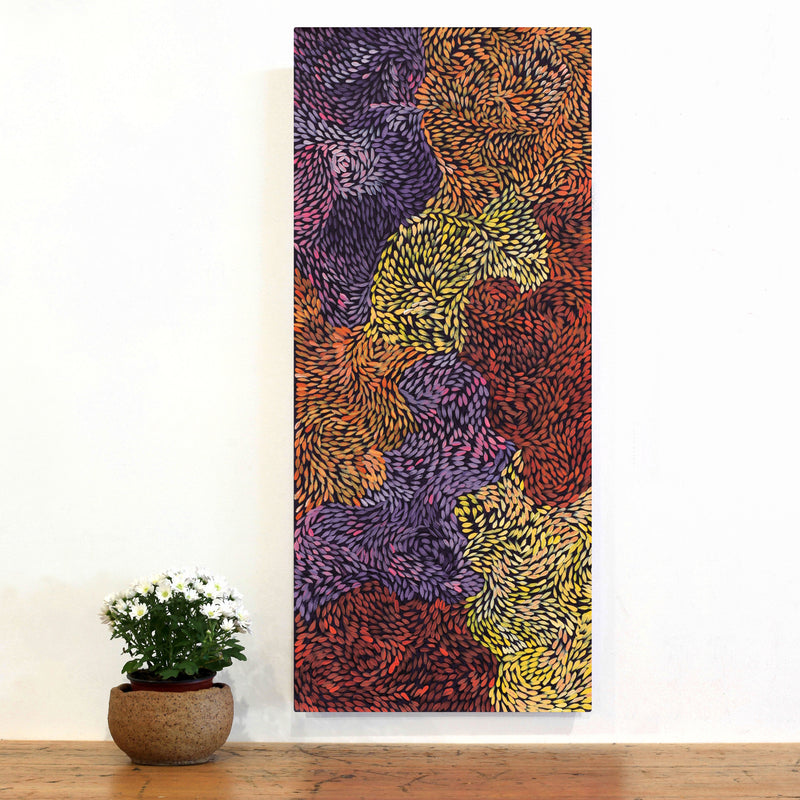 Aboriginal Artwork by Daphne Napurrula Marks, Yalka Dreaming (bush onion), 92x40cm