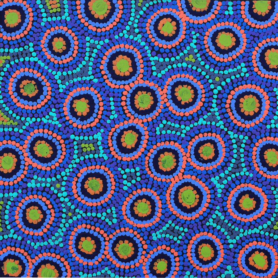 Aboriginal Artwork by Daphne Napurrurla White, Yawakiyi Jukurrpa (Native Currant Dreaming), 30x30cm