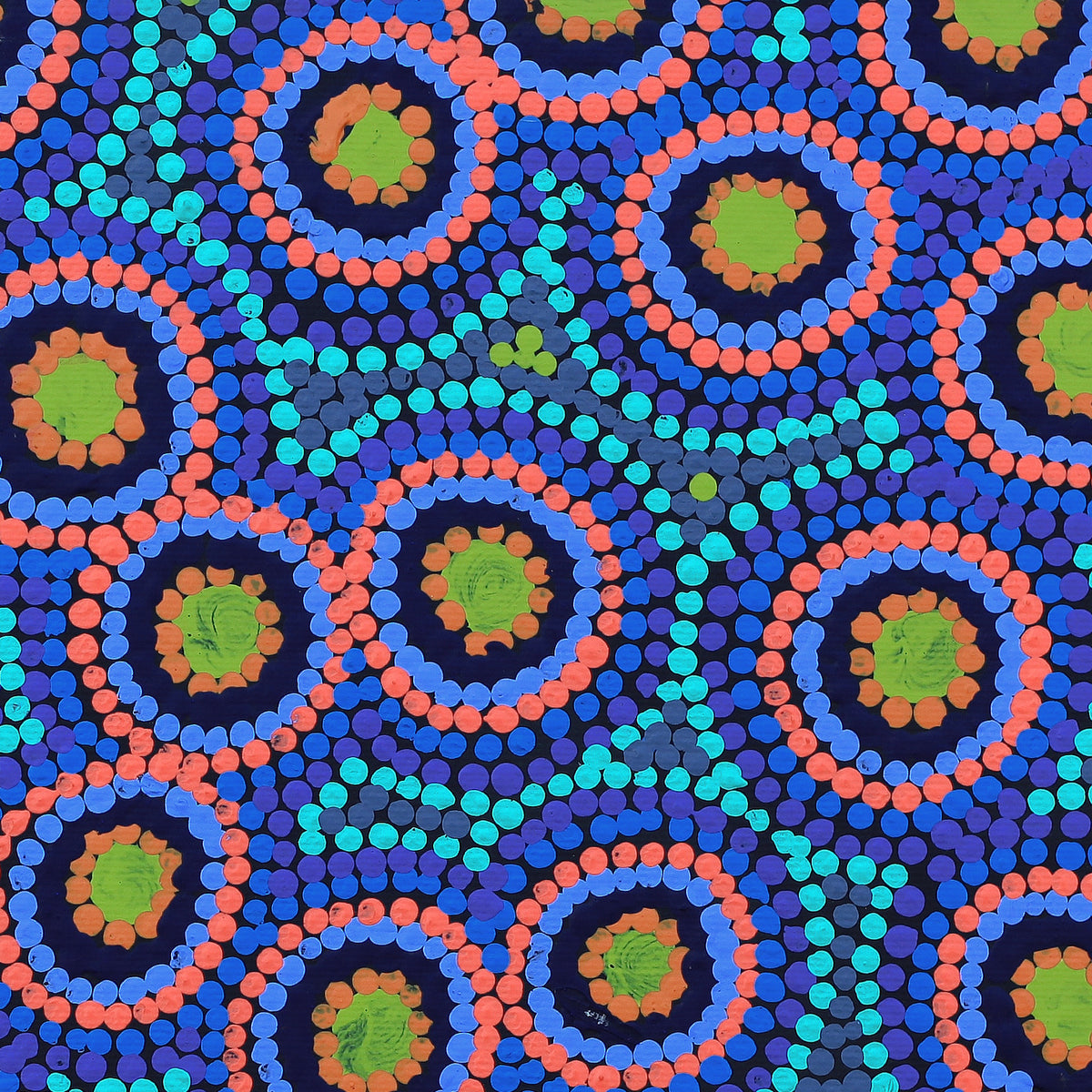 Aboriginal Artwork by Daphne Napurrurla White, Yawakiyi Jukurrpa (Native Currant Dreaming), 30x30cm