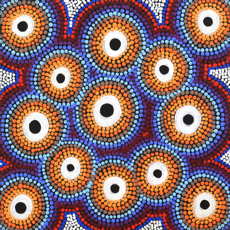 Aboriginal Artwork by Daphne Napurrurla White, Yawakiyi Jukurrpa (Native Currant Dreaming), 30x30cm