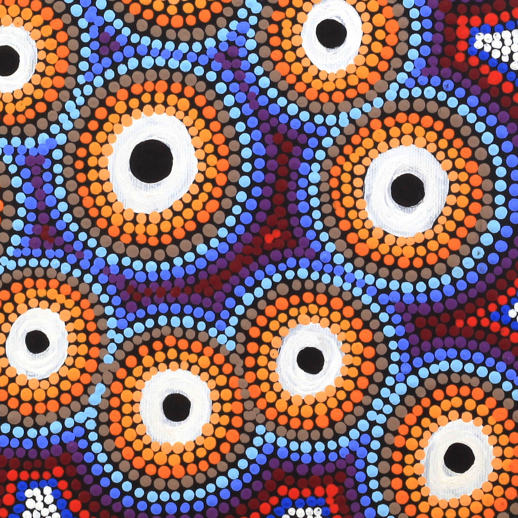 Aboriginal Artwork by Daphne Napurrurla White, Yawakiyi Jukurrpa (Native Currant Dreaming), 30x30cm