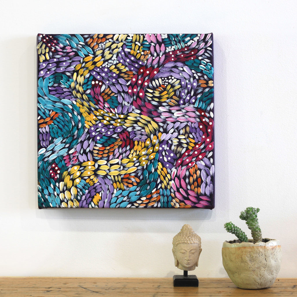 Aboriginal Artwork by Daphne Napurrula Marks, Yalka Dreaming (bush onion), 30x30cm