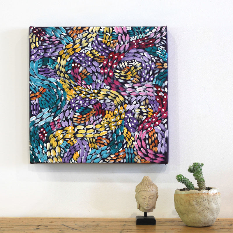 Aboriginal Artwork by Daphne Napurrula Marks, Yalka Dreaming (bush onion), 30x30cm