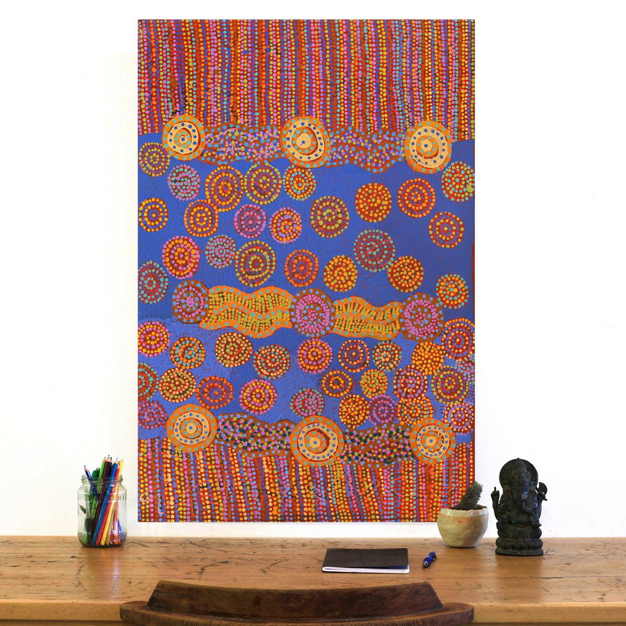 Aboriginal Artwork by Deanne Nakamarra White, Janmarda Jukurrpa (Bush Onion Dreaming), 91x61cm