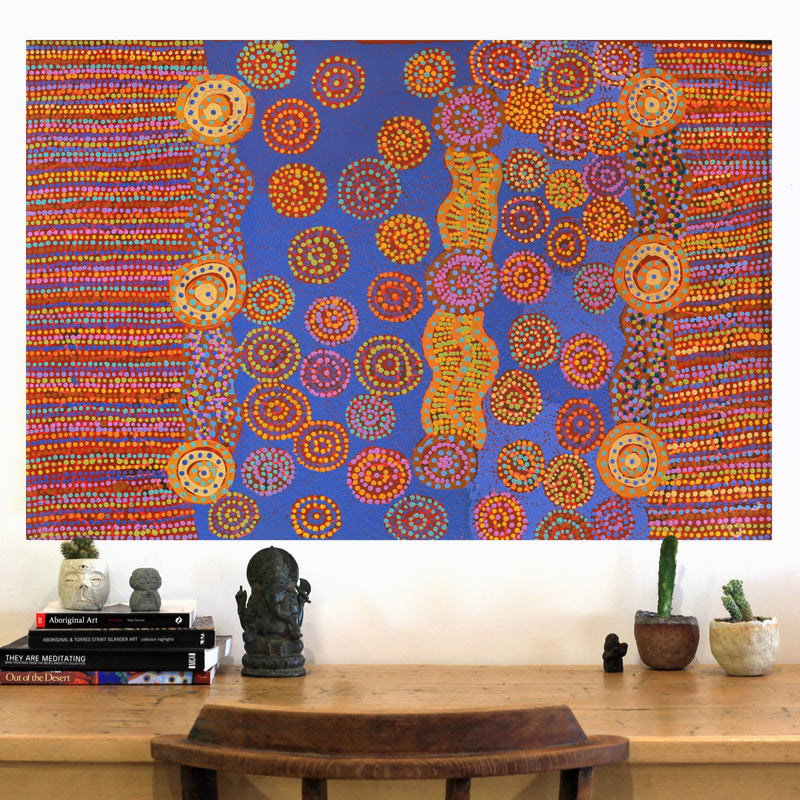 Aboriginal Artwork by Deanne Nakamarra White, Janmarda Jukurrpa (Bush Onion Dreaming), 91x61cm
